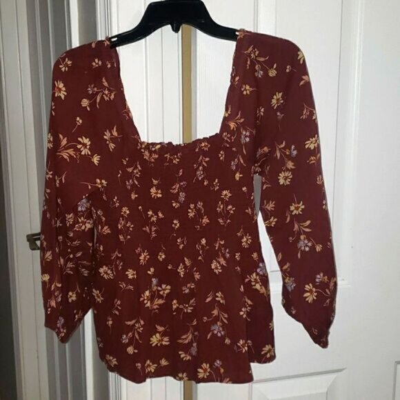 Madewell Lucie Smocked Square Neck Peplum Floral Blouse Size 6 New - Picture 5 of 9